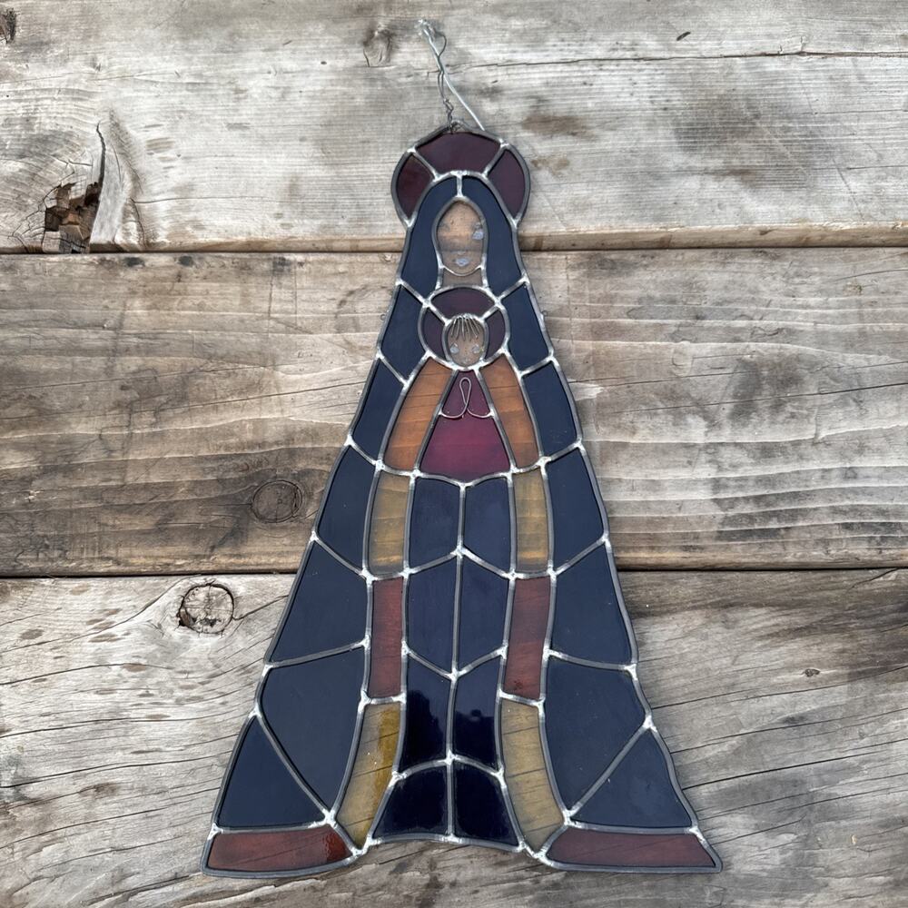 Stained glass Madonna and Child Mother Mary Jesus Christmas handmade 15.5” Art